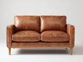 Zweisitzer Sofa - Bezug in Lederoptik 160 x 88 x 82 cm - Cognacbraun mit Holzfüßen - Modernes 2 Sitzer Sofa für Wohnzimmer