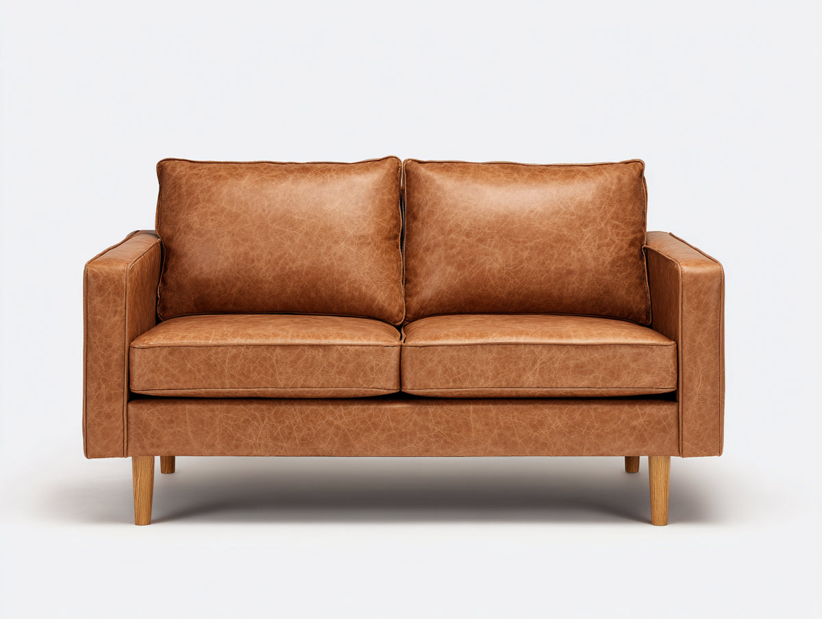 Zweisitzer Sofa mit Bezug in Lederoptik 178 x 86 x 83 cm - Hellbraun - Vintage Design