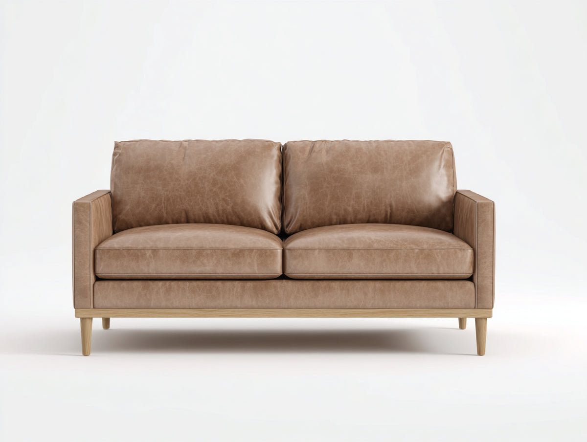 Zweisitzer Sofa Lederbezug 178x86x82 cm - Taupe - Modernes Design mit Holzrahmen