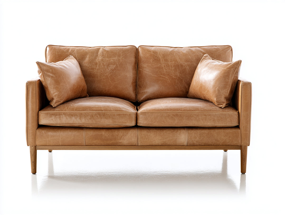 Zweisitzer Sofa Lederbezug Holzgestell 165x88x84 cm - Hellbraun - Modernes Design