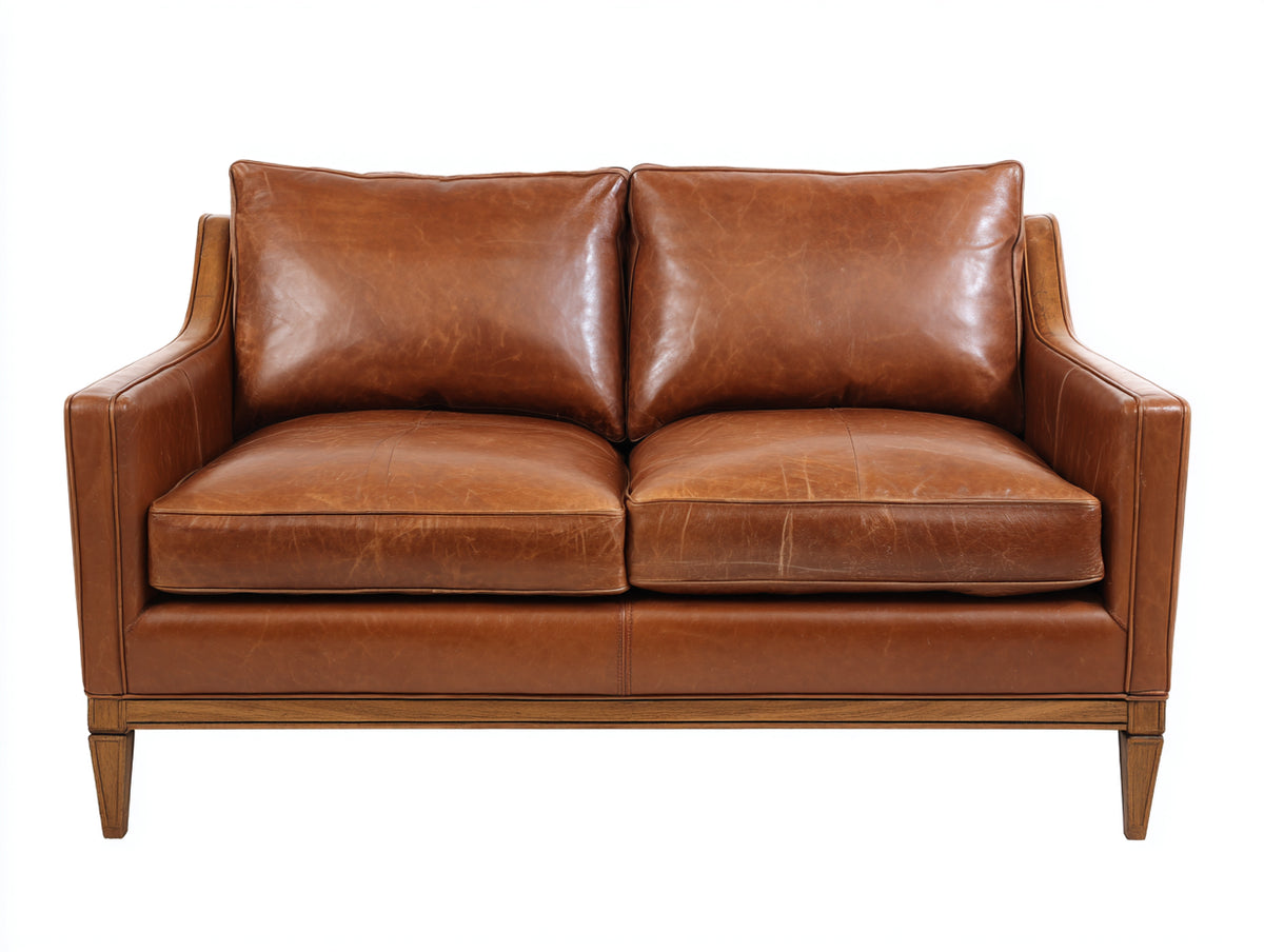 Zweisitzer Sofa Lederbezug 165 x 88 x 86 cm - Cognacbraun - Klassisches Design mit Holzfüßen für Wohnzimmer