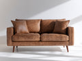 Zweisitzer Sofa - Bezug in Lederoptik 168 x 90 x 84 cm - Cognacbraun mit Holzfüßen - Modernes 2 Sitzer Sofa für Wohnzimmer