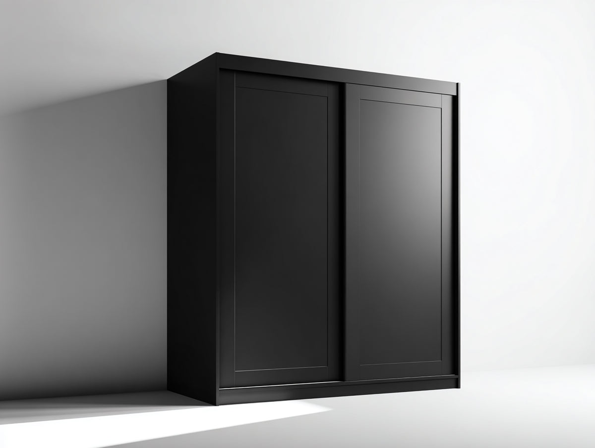 Kleiderschrank Holzwerkstoff 180x60x200 cm - Schwarz - 2 Schiebetüren Modernes Design