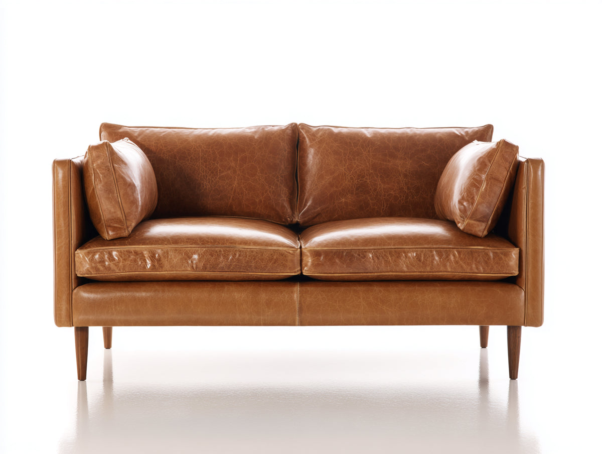 Zweisitzer Sofa Lederbezug 170 x 90 x 85 cm - Cognacbraun - Modernes Design mit Holzfüßen für Wohnzimmer