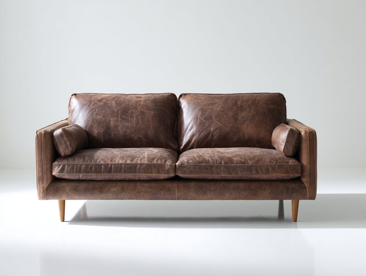 Zweisitzer Sofa Lederbezug Holzfüße 175x90x85 cm - Dunkelbraun - Modernes Vintage Design