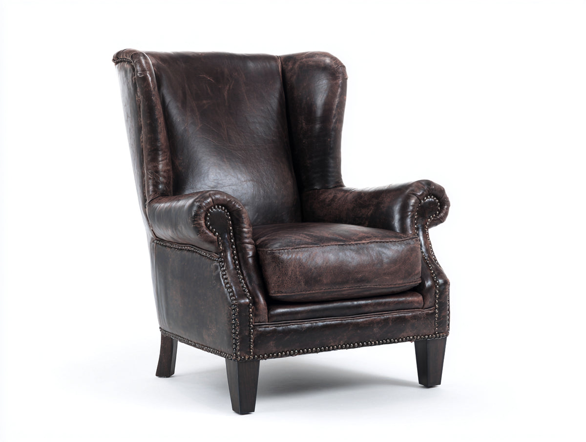 Sessel Echtleder 86x84x108 cm - Dunkelbraun - Klassischer Ohrensessel mit hoher Rückenlehne