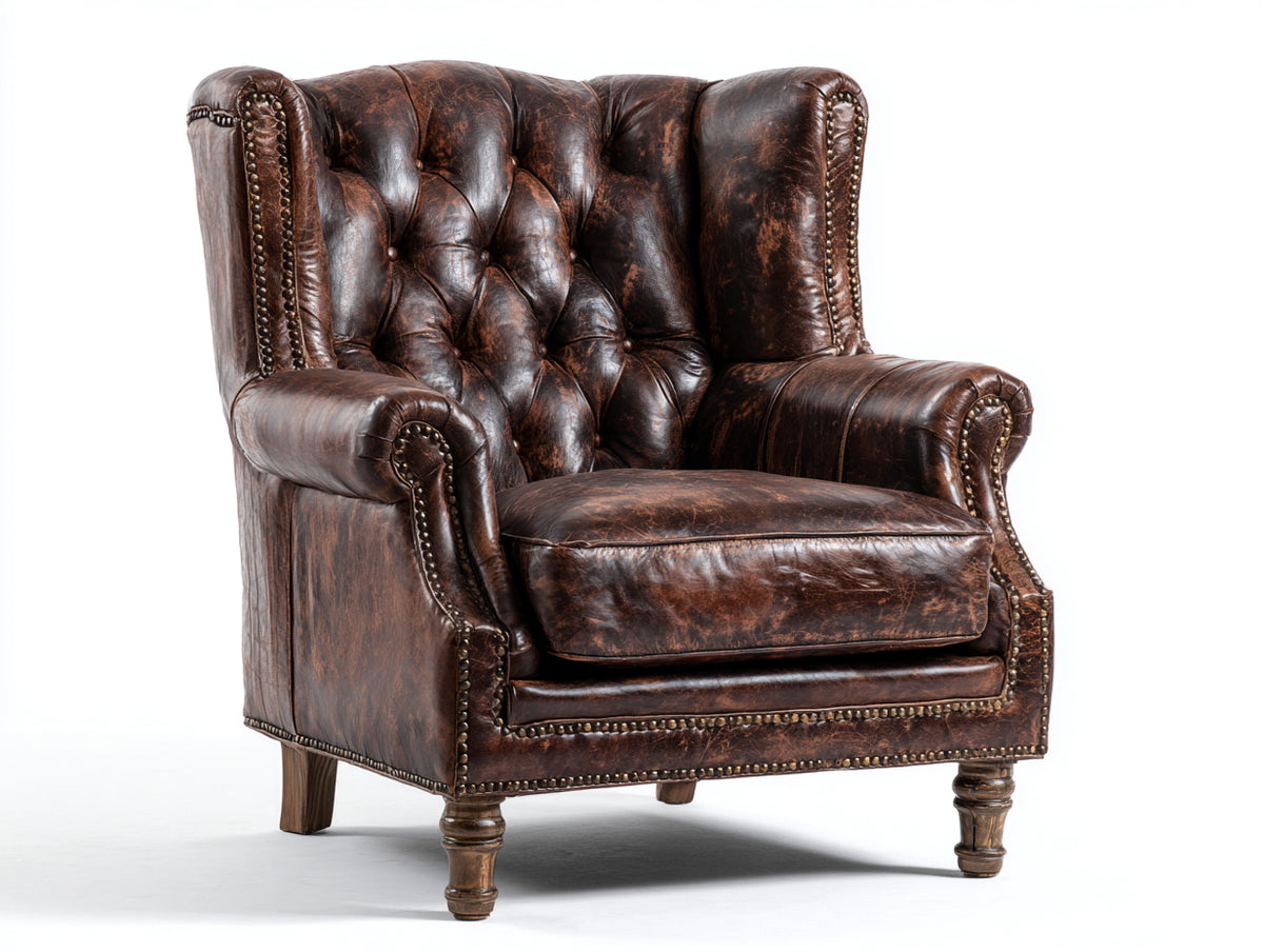 Sessel Lederbezug 90 x 95 x 108 cm - Dunkelbraun - Chesterfield Ohrensessel für Wohnzimmer