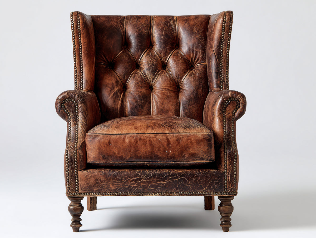 Sessel Lederbezug 88 x 94 x 110 cm - Cognacbraun - Chesterfield Ohrensessel für Wohnzimmer