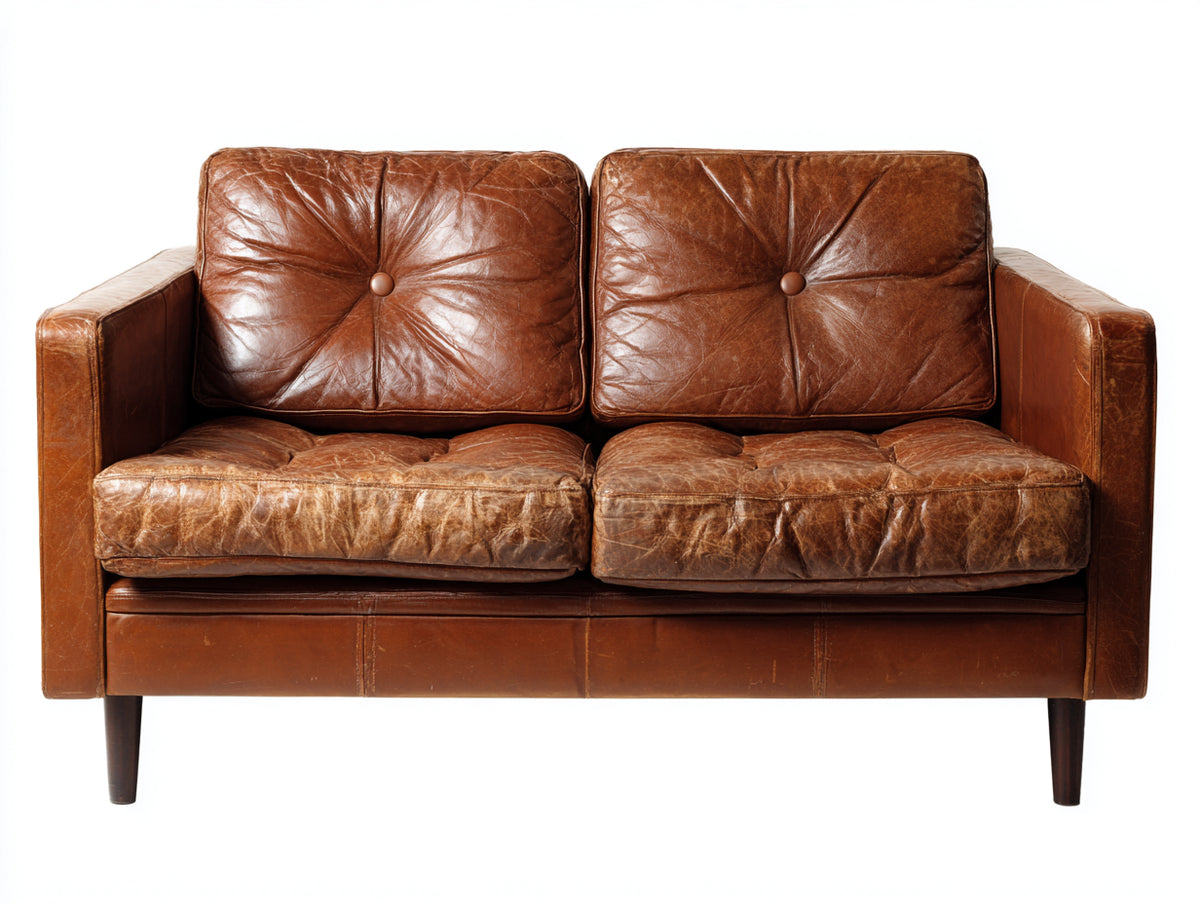 Zweisitzer Sofa Lederbezug 165x86x82 cm - Cognacbraun - Vintage Design mit Knopfheftung