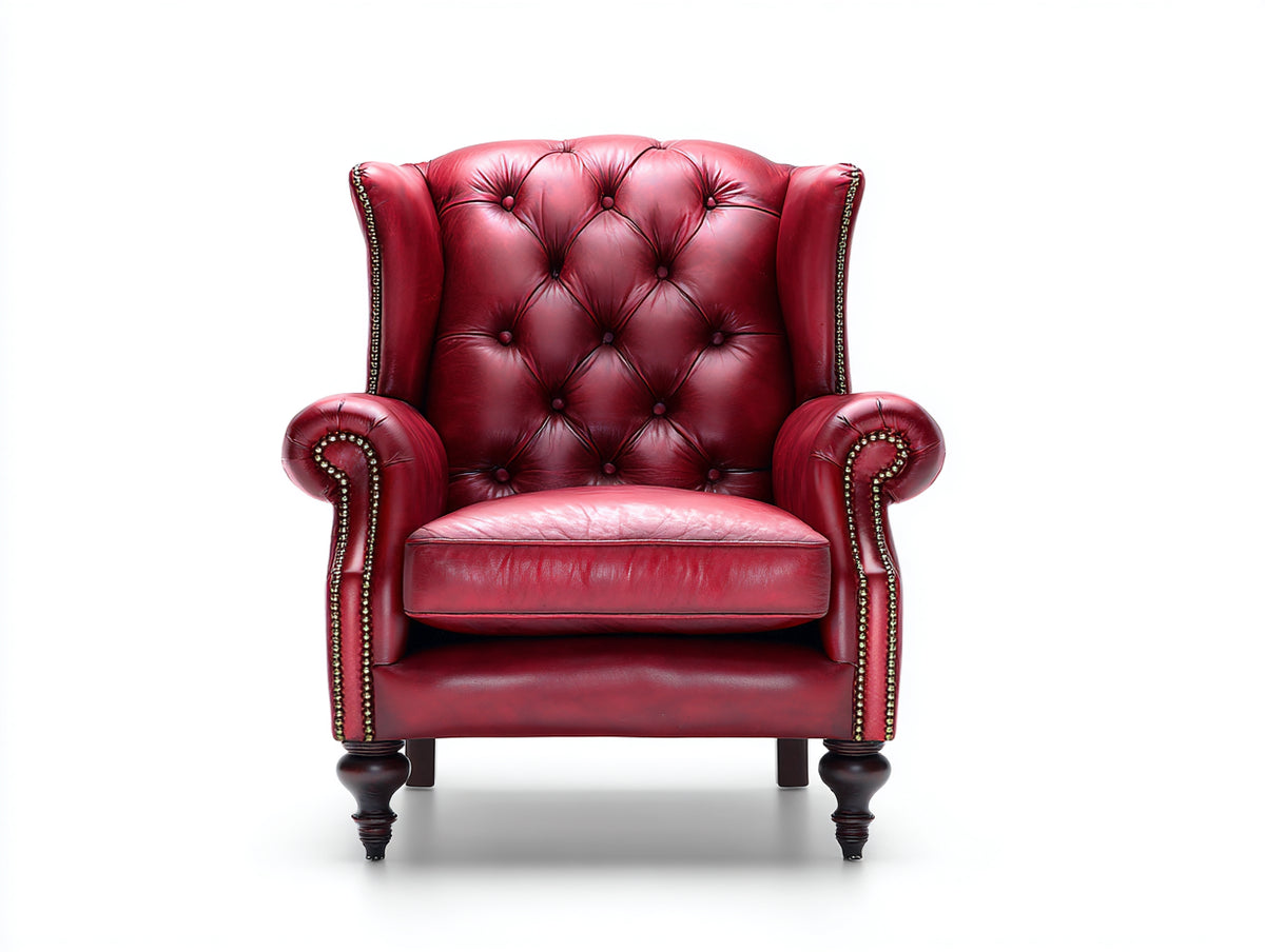 Sessel Lederoptik 88 x 92 x 110 cm - Bordeauxrot - Chesterfield Stil mit hoher Rückenlehne