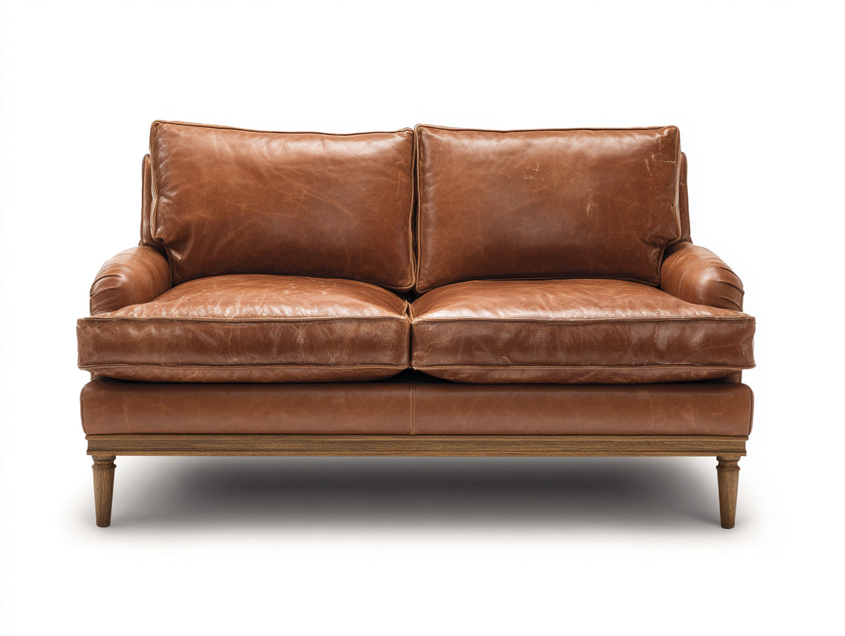 Zweisitzer Sofa Echtleder Holzgestell 170x90x85 cm - Cognacbraun - Klassisches Design