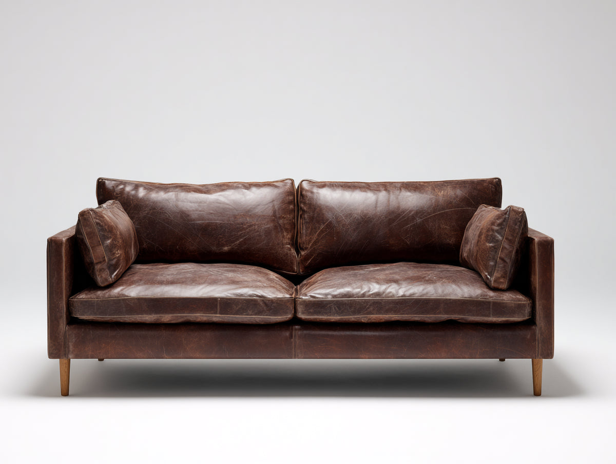 Zweisitzer Sofa - Bezug in Lederoptik 170 x 92 x 85 cm - Dunkelbraun mit Holzfüßen - Modernes 2 Sitzer Sofa für Wohnzimmer
