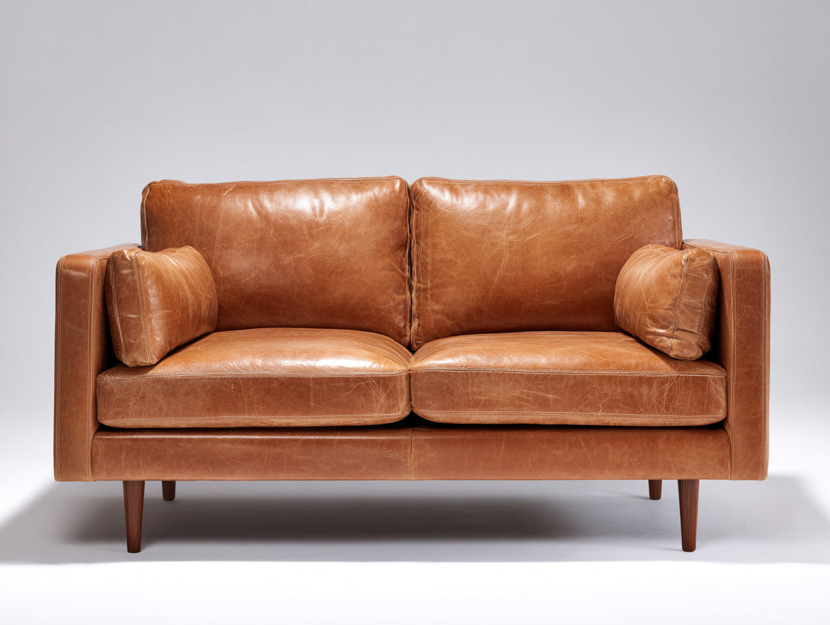 Zweisitzer Sofa Lederbezug 180x88x85 cm - Cognacbraun - Modernes Design mit Holzfüßen