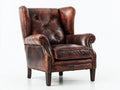 Sessel Echtleder 90x88x108 cm - Dunkelbraun - Chesterfield Stil mit hoher Rückenlehne