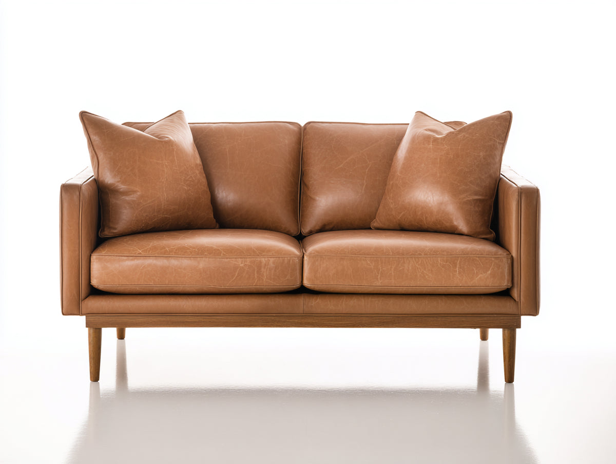 Zweisitzer Sofa Lederoptik 175 x 90 x 84 cm - Cognacbraun - Modernes Design mit Holzgestell