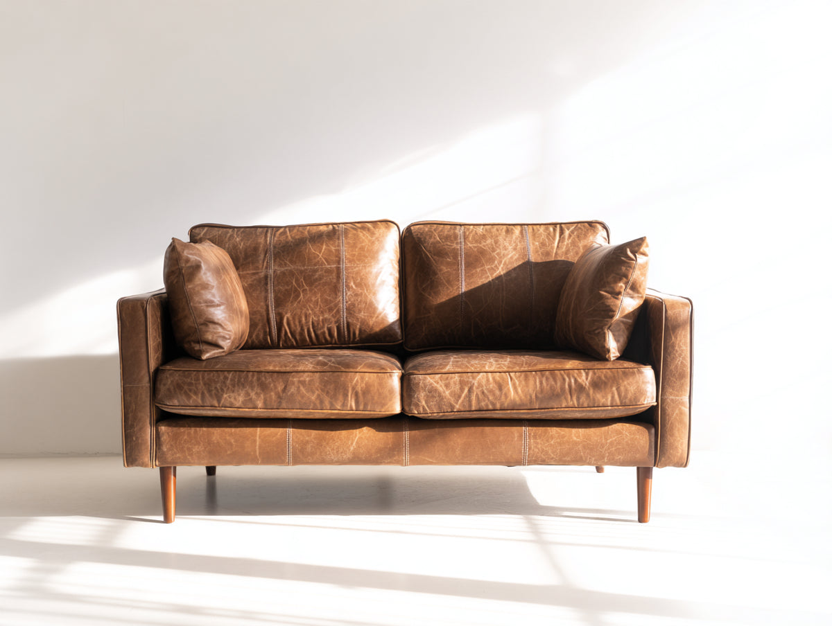 Zweisitzer Sofa Lederbezug Holzfüße 170x88x84 cm - Cognacbraun - Modernes Vintage Design