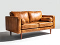 Zweisitzer Sofa Lederbezug Holzfüße 170x90x86 cm - Cognacbraun - Modernes Vintage Design