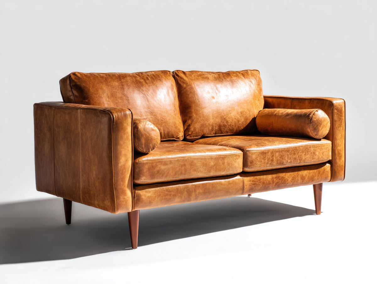 Zweisitzer Sofa Lederbezug Holzfüße 170x90x86 cm - Cognacbraun - Modernes Vintage Design