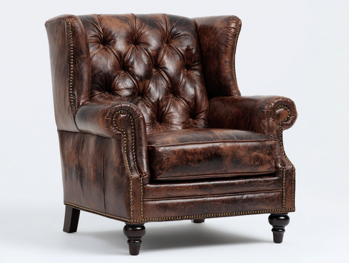 Sessel Lederoptik 94 x 98 x 112 cm - Dunkelbraun - Chesterfield Ohrensessel mit Ziernieten