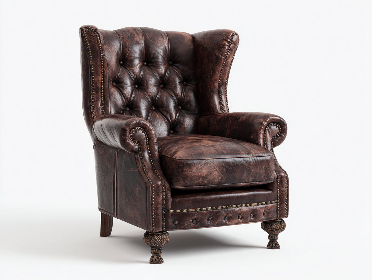Sessel Lederbezug 86 x 92 x 108 cm - Dunkelbraun - Chesterfield Ohrensessel für Wohnzimmer
