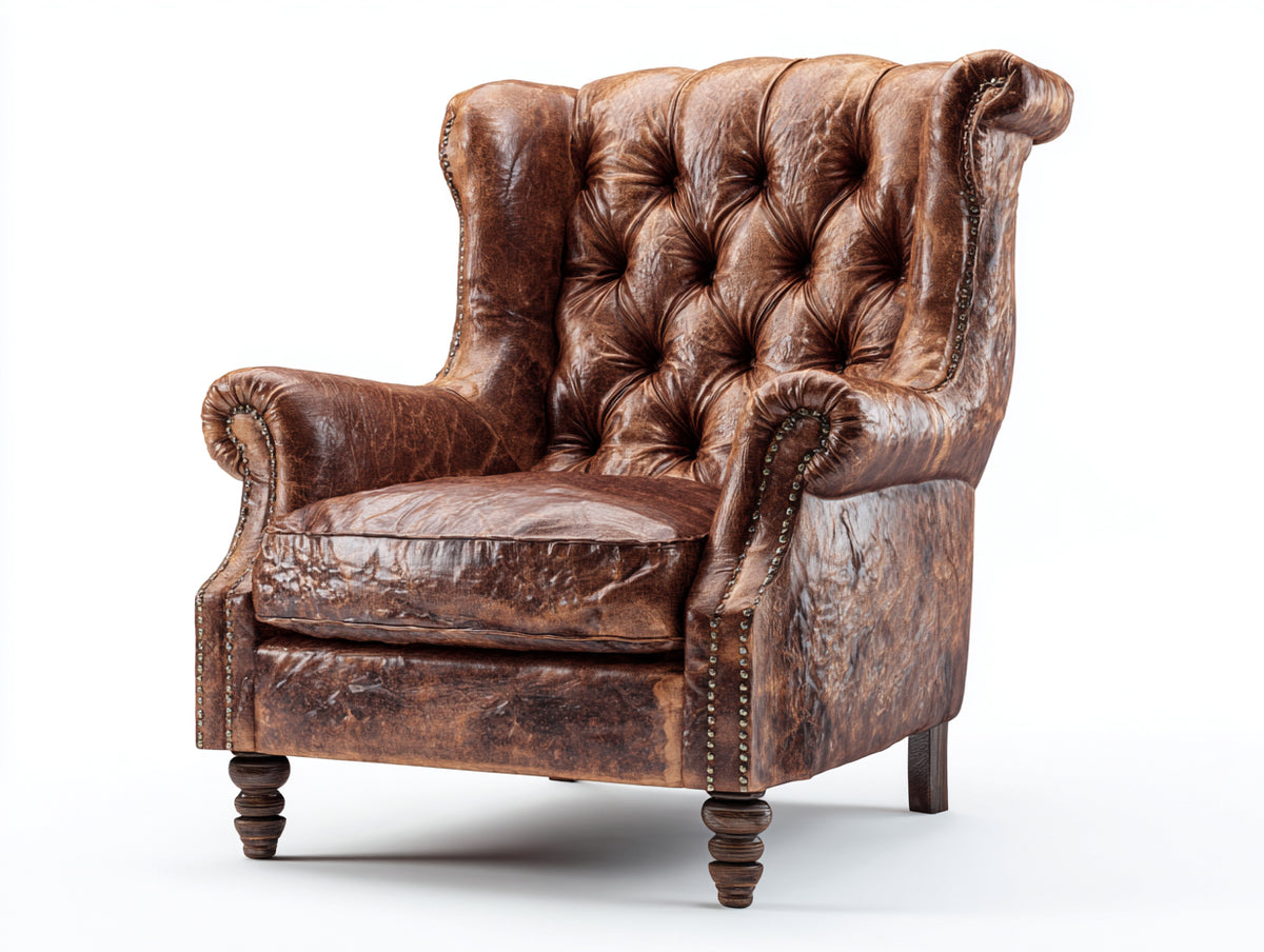 Sessel Echtleder 92x90x110 cm - Braun - Chesterfield Stil mit hoher Rückenlehne