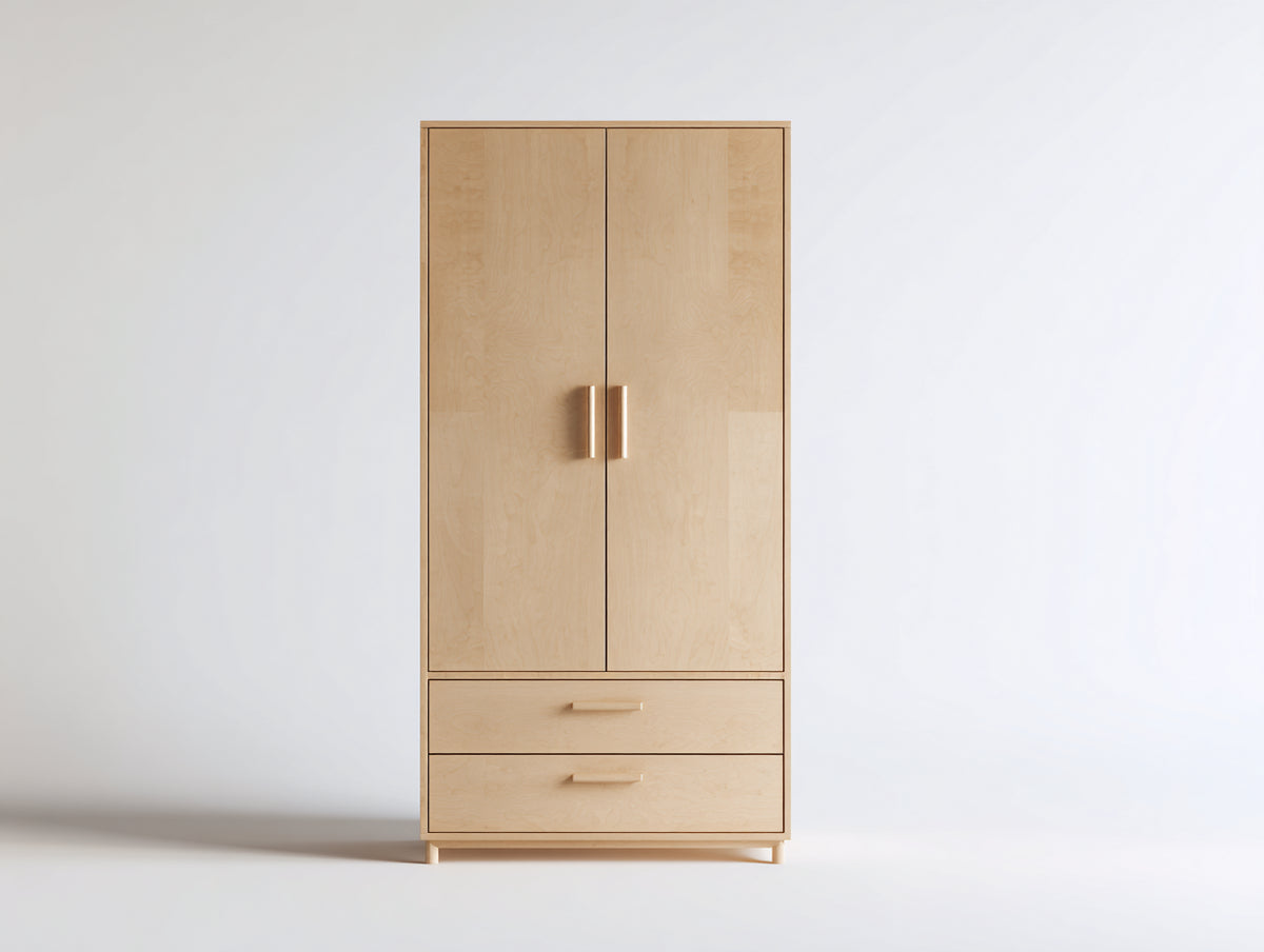 Kleiderschrank - Holzoptik 90 x 55 x 190 cm - Naturfarben - 2 Türen und 2 Schubladen für Schlafzimmer