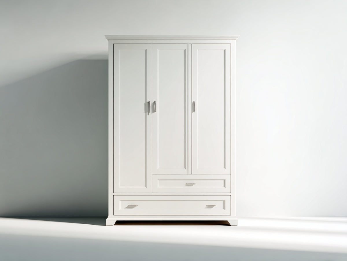 Kleiderschrank Holzwerkstoff 150 x 58 x 205 cm - Weiß - 3 Türen und 2 Schubladen klassisches Design