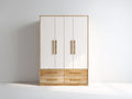 Kleiderschrank - Holzoptik 160 x 55 x 200 cm - Weiß und Naturfarben - 4 Türen und 4 Schubladen für Schlafzimmer